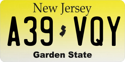 NJ license plate A39VQY