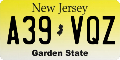 NJ license plate A39VQZ