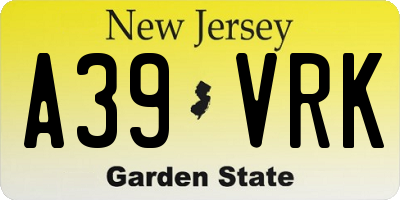 NJ license plate A39VRK
