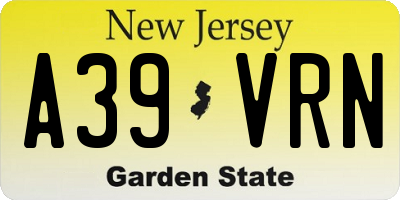 NJ license plate A39VRN
