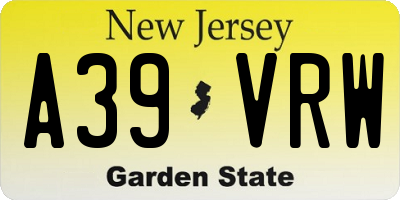 NJ license plate A39VRW