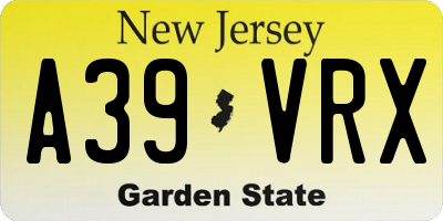 NJ license plate A39VRX