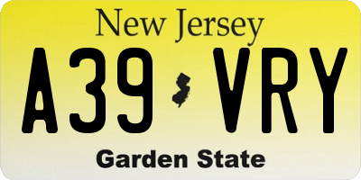 NJ license plate A39VRY