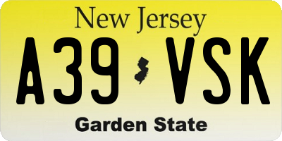 NJ license plate A39VSK