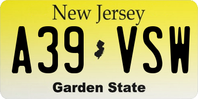 NJ license plate A39VSW