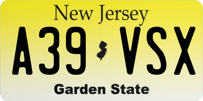 NJ license plate A39VSX