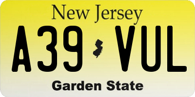 NJ license plate A39VUL