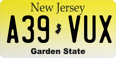 NJ license plate A39VUX