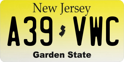 NJ license plate A39VWC