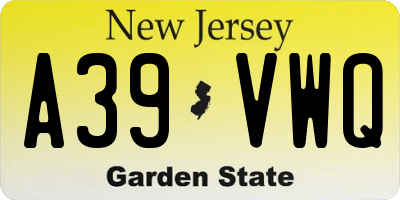 NJ license plate A39VWQ