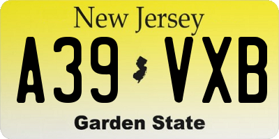 NJ license plate A39VXB