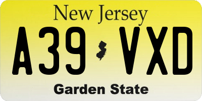 NJ license plate A39VXD