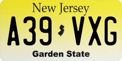 NJ license plate A39VXG