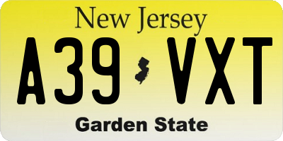 NJ license plate A39VXT
