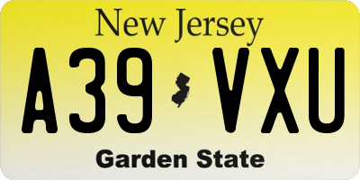 NJ license plate A39VXU