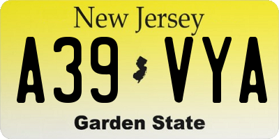 NJ license plate A39VYA