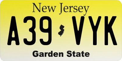 NJ license plate A39VYK