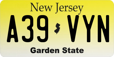 NJ license plate A39VYN