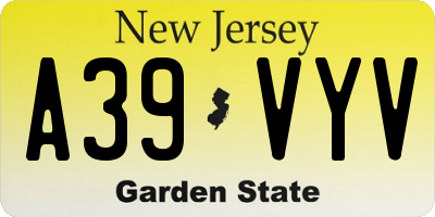 NJ license plate A39VYV