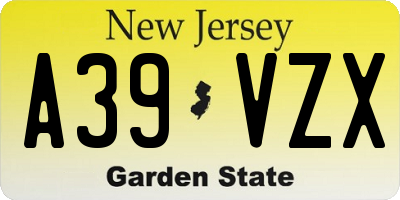 NJ license plate A39VZX