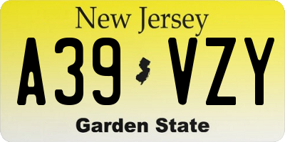NJ license plate A39VZY