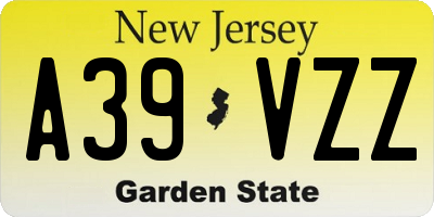 NJ license plate A39VZZ