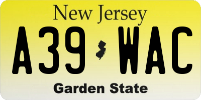 NJ license plate A39WAC