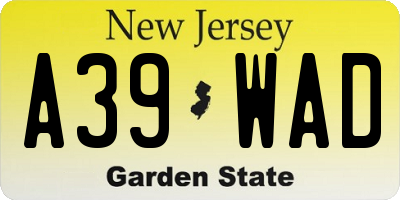 NJ license plate A39WAD