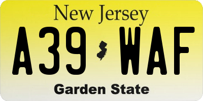 NJ license plate A39WAF
