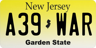 NJ license plate A39WAR