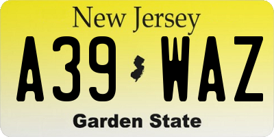 NJ license plate A39WAZ