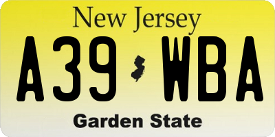 NJ license plate A39WBA