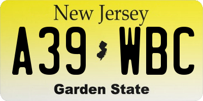 NJ license plate A39WBC