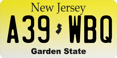 NJ license plate A39WBQ