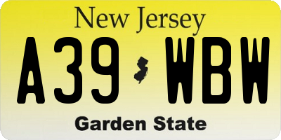 NJ license plate A39WBW