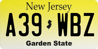 NJ license plate A39WBZ