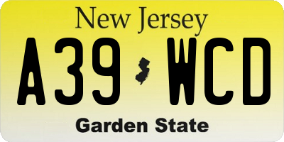 NJ license plate A39WCD