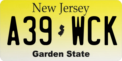 NJ license plate A39WCK
