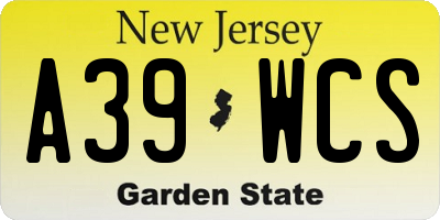 NJ license plate A39WCS