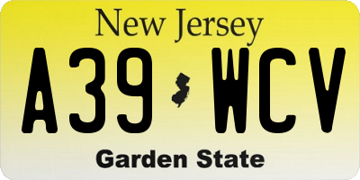 NJ license plate A39WCV