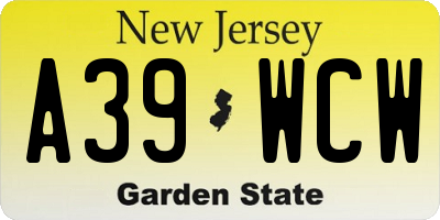 NJ license plate A39WCW