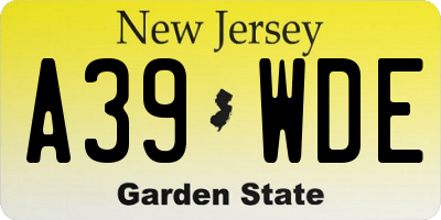 NJ license plate A39WDE