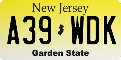 NJ license plate A39WDK