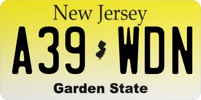 NJ license plate A39WDN