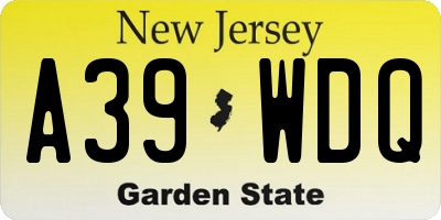 NJ license plate A39WDQ