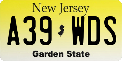 NJ license plate A39WDS