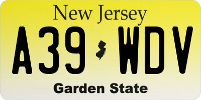 NJ license plate A39WDV