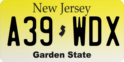 NJ license plate A39WDX