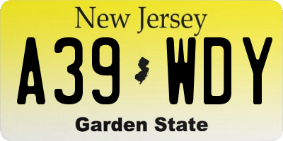 NJ license plate A39WDY