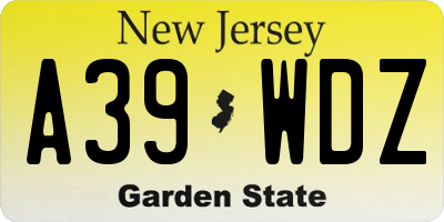 NJ license plate A39WDZ